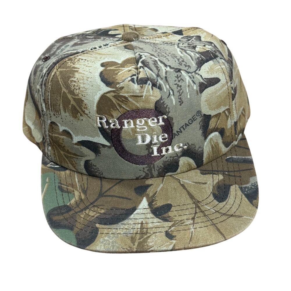 Vintage Camo Ranger Die Inc Metal Stamping Snapback Hat Made in USA